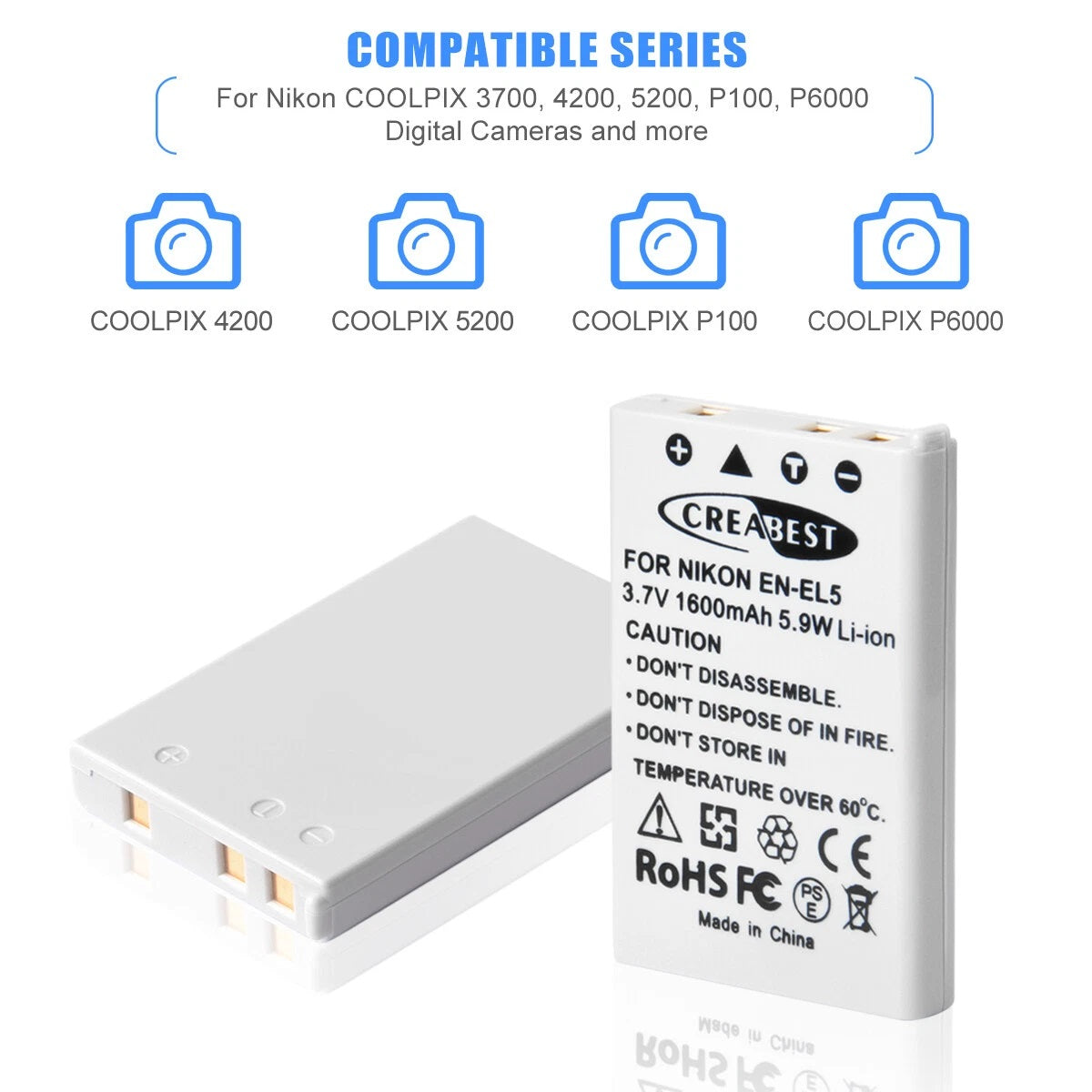 2x batería EN-EL5 1600mAh + cargador dual para Nikon Coolpix P520 P100 P510