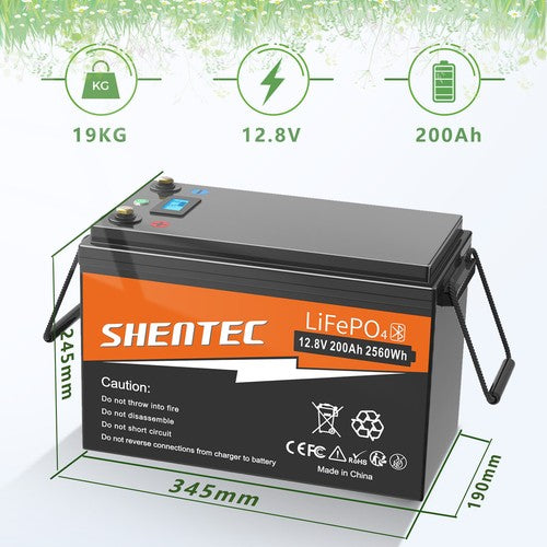 SHENTEC Batería LiFePO4 12/24V 100/150/200/300Ah con BMS para barco solar, sistema aislado y autocaravana