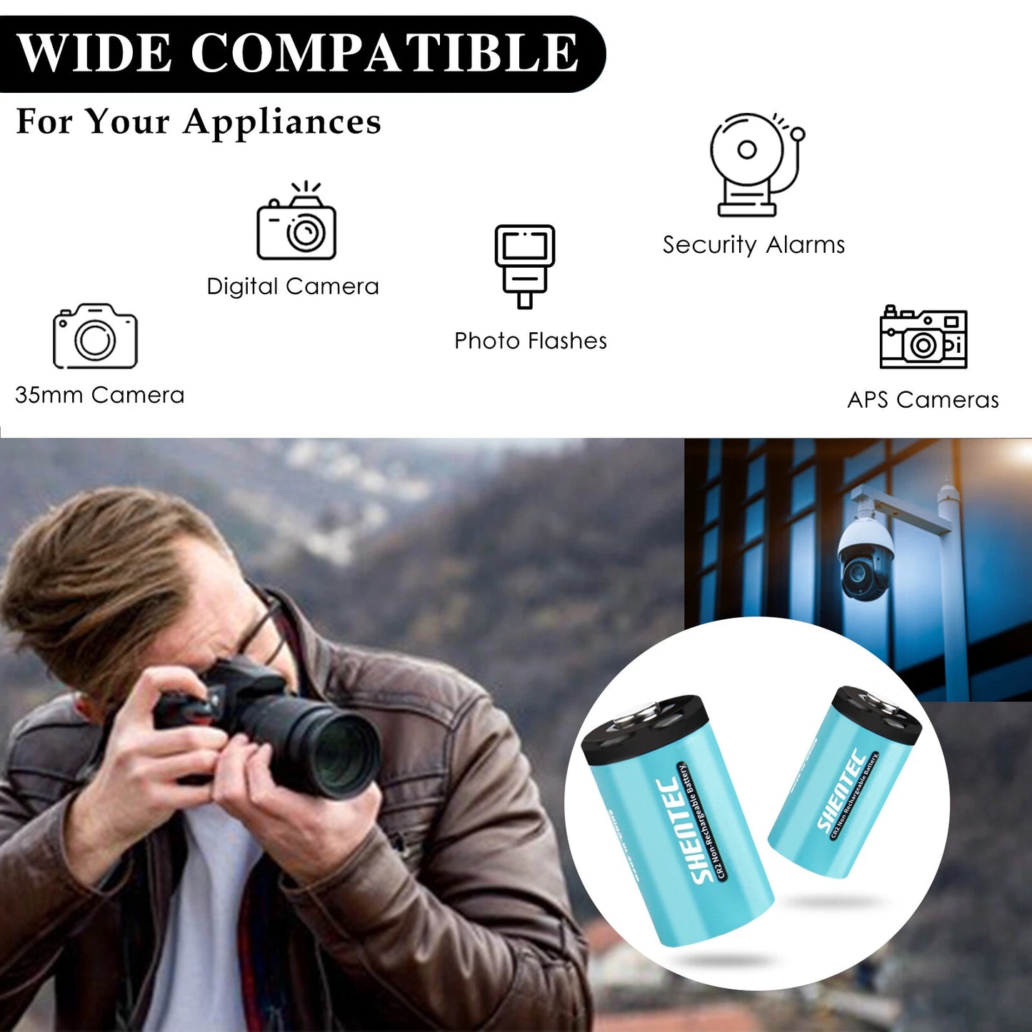 SHENTEC 20 unidades 1000mAh 3Volt CR-2 CR2 Batería de litio para DR2R DLCR2 KCR2 CR17355