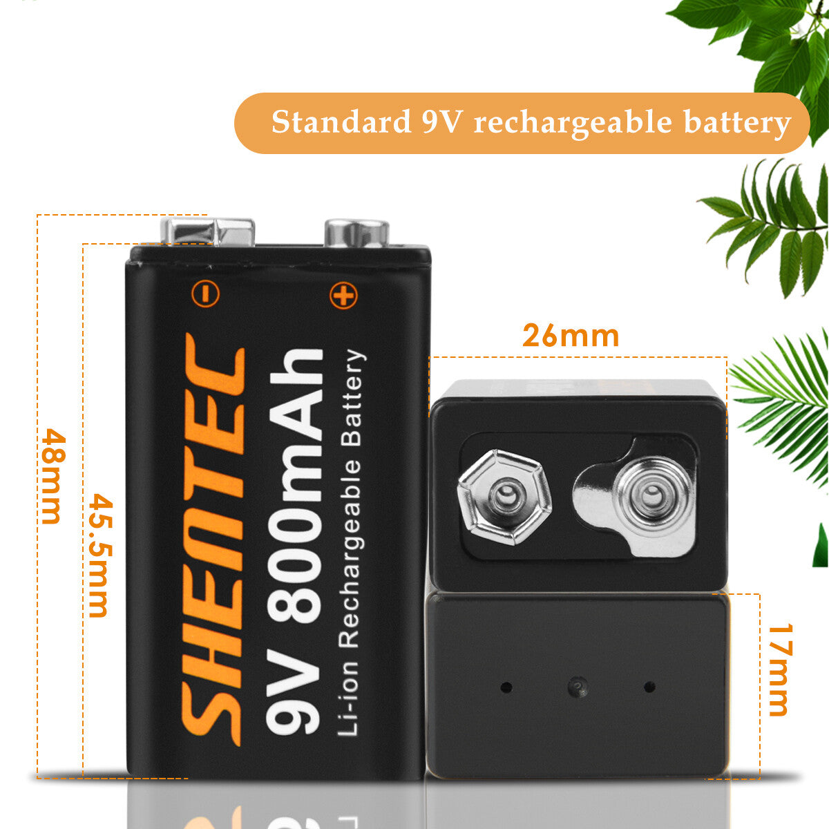 SHENTEC Paquete de 8 Pilas recargables de litio 9V 800mAh 6F22 PP3 LR22 MN1604