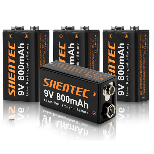 SHENTEC Paquete de 8 Pilas recargables de litio 9V 800mAh 6F22 PP3 LR22 MN1604