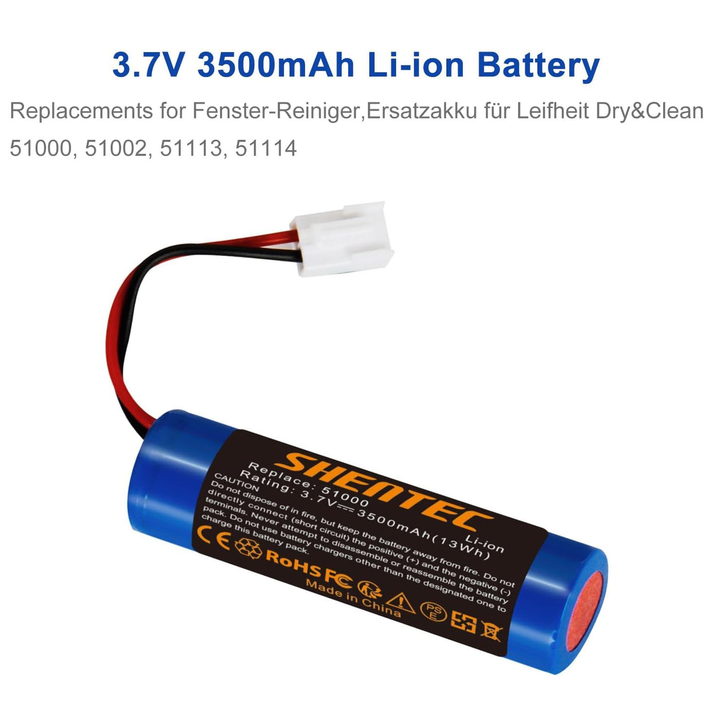 SHENTEC 3.7V 3500mAh Li-ion Replacement Battery For Window Cleaner for Leifheit Dry&Clean 51000, 51002, 51113, 51114