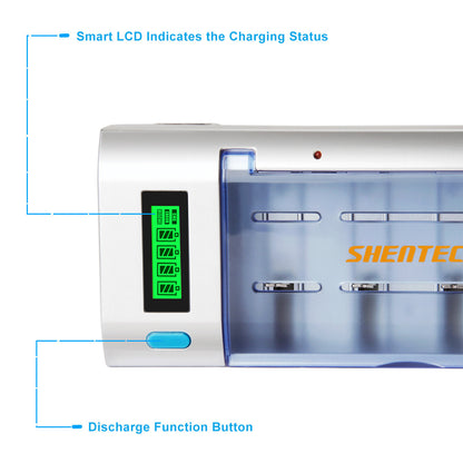 SHENTEC Cargador Universal de Baterías con LCD para AA AAA C D 9V Ni-MH Ni-Cd Recargables