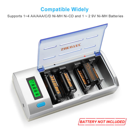 SHENTEC Cargador Universal de Baterías con LCD para AA AAA C D 9V Ni-MH Ni-Cd Recargables