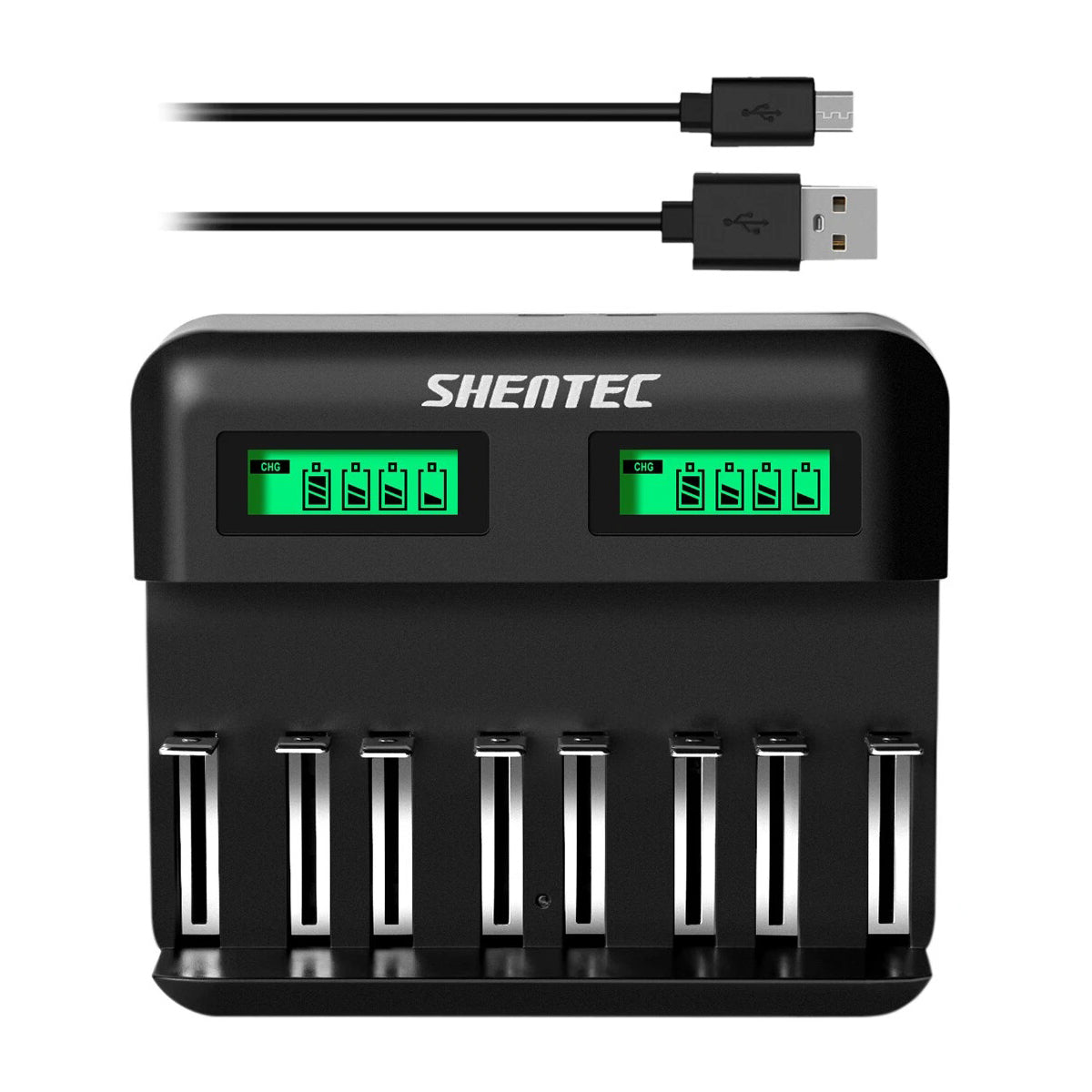 SHENTEC Cargador inteligente recargable 9V de 8 ranuras para pilas AA AAA C D Ni-MH