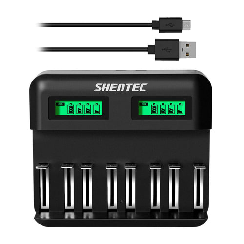 SHENTEC Cargador inteligente recargable 9V de 8 ranuras para pilas AA AAA C D Ni-MH