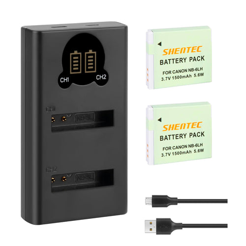 SHENTEC Batería NB-6L, NB-6LH + Cargador LCD USB para Canon PowerShot