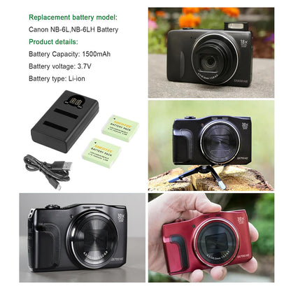 SHENTEC Batería NB-6L, NB-6LH + Cargador LCD USB para Canon PowerShot