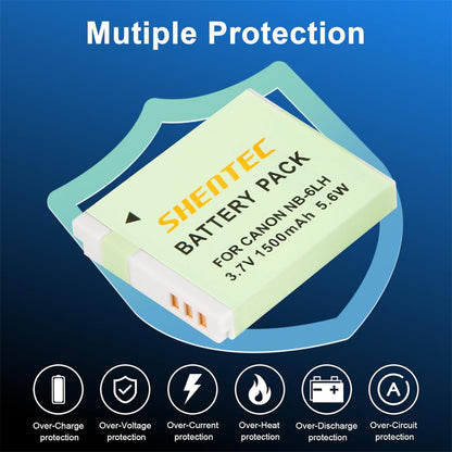 SHENTEC Batería NB-6L, NB-6LH + Cargador LCD USB para Canon PowerShot