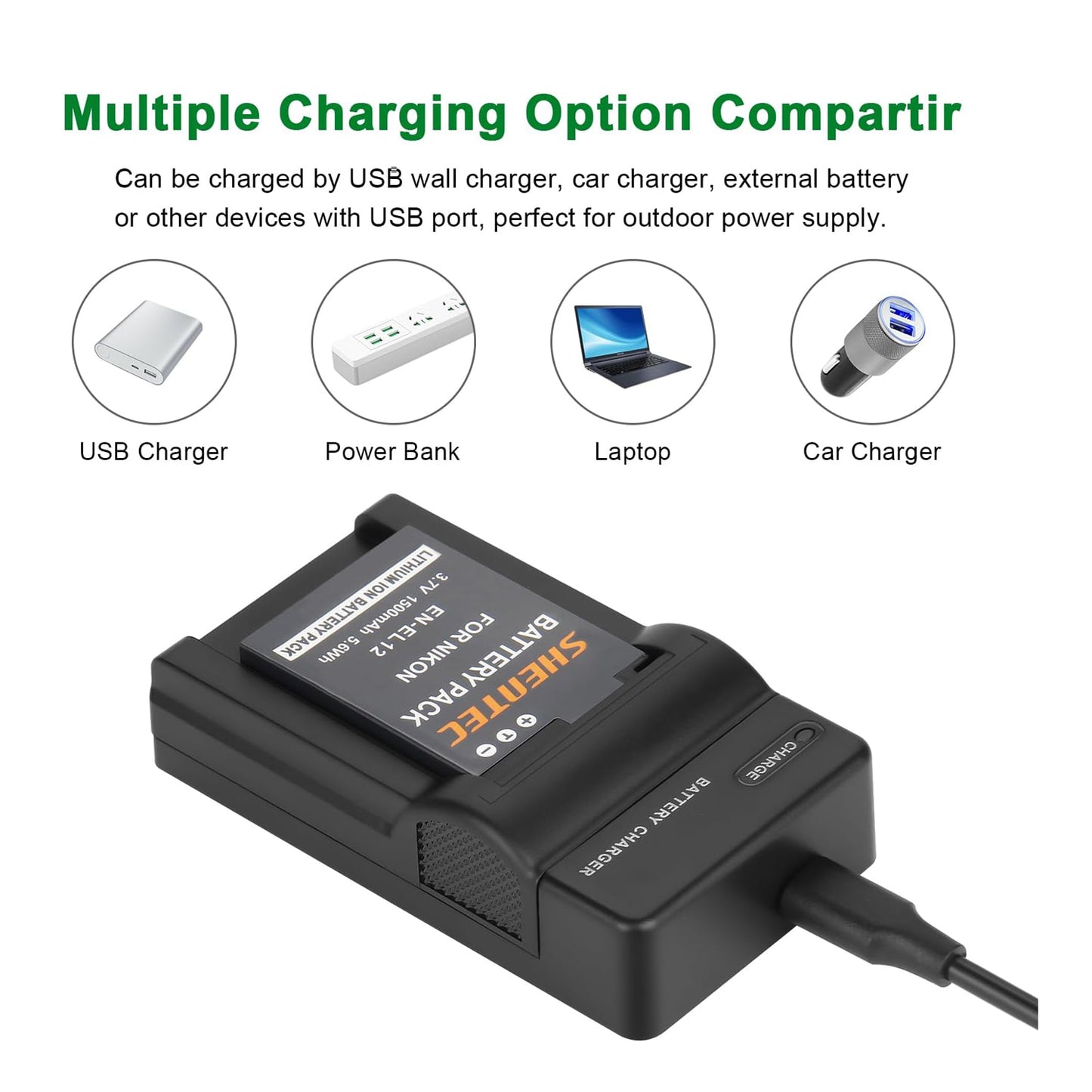 Cargador SHENTEC para batería Li-ion EN-EL12 EL12 para Nikon Coolpix