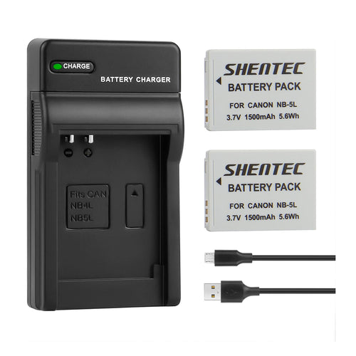 SHENTEC 2X batería NB-5L + cargador para Canon PowerShot SD790 SD800 SD700 IS NB5L NB-5LH