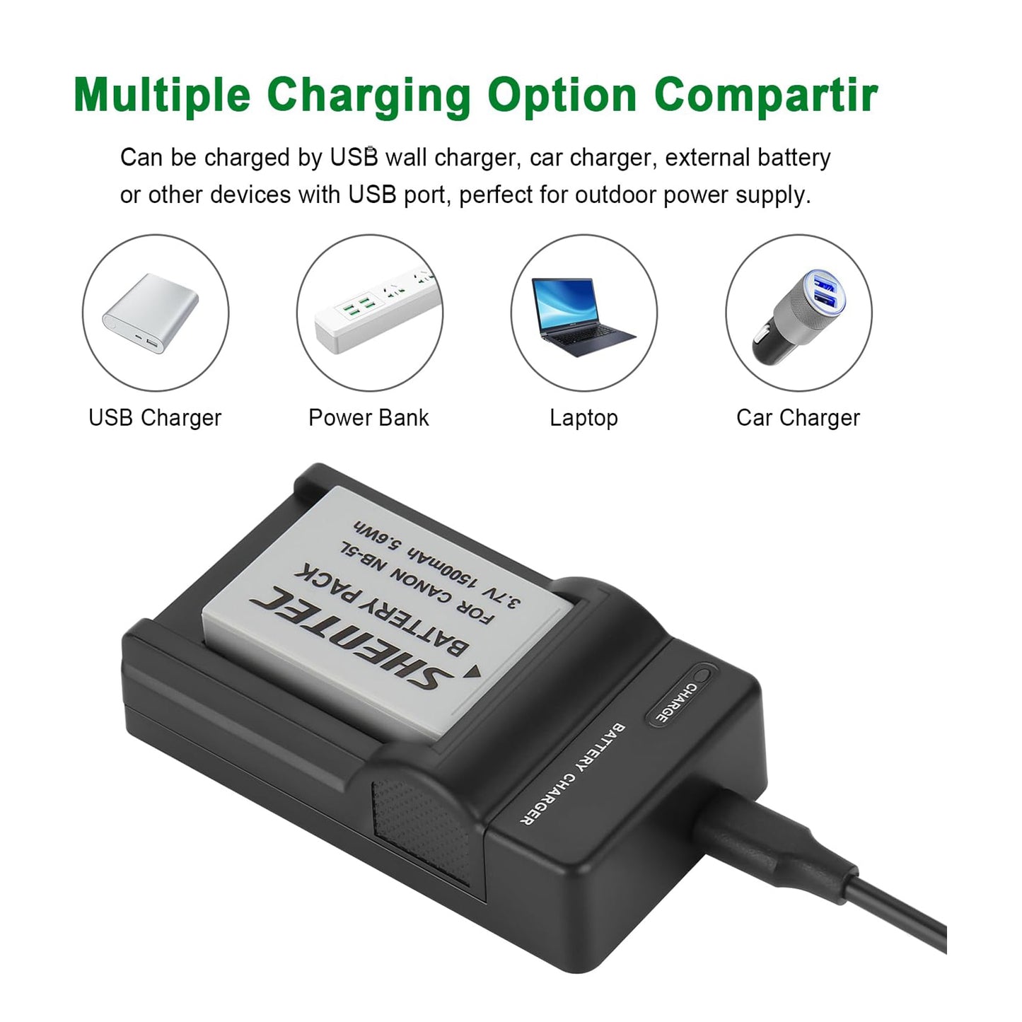 SHENTEC 2X batería NB-5L + cargador para Canon PowerShot SD790 SD800 SD700 IS NB5L NB-5LH