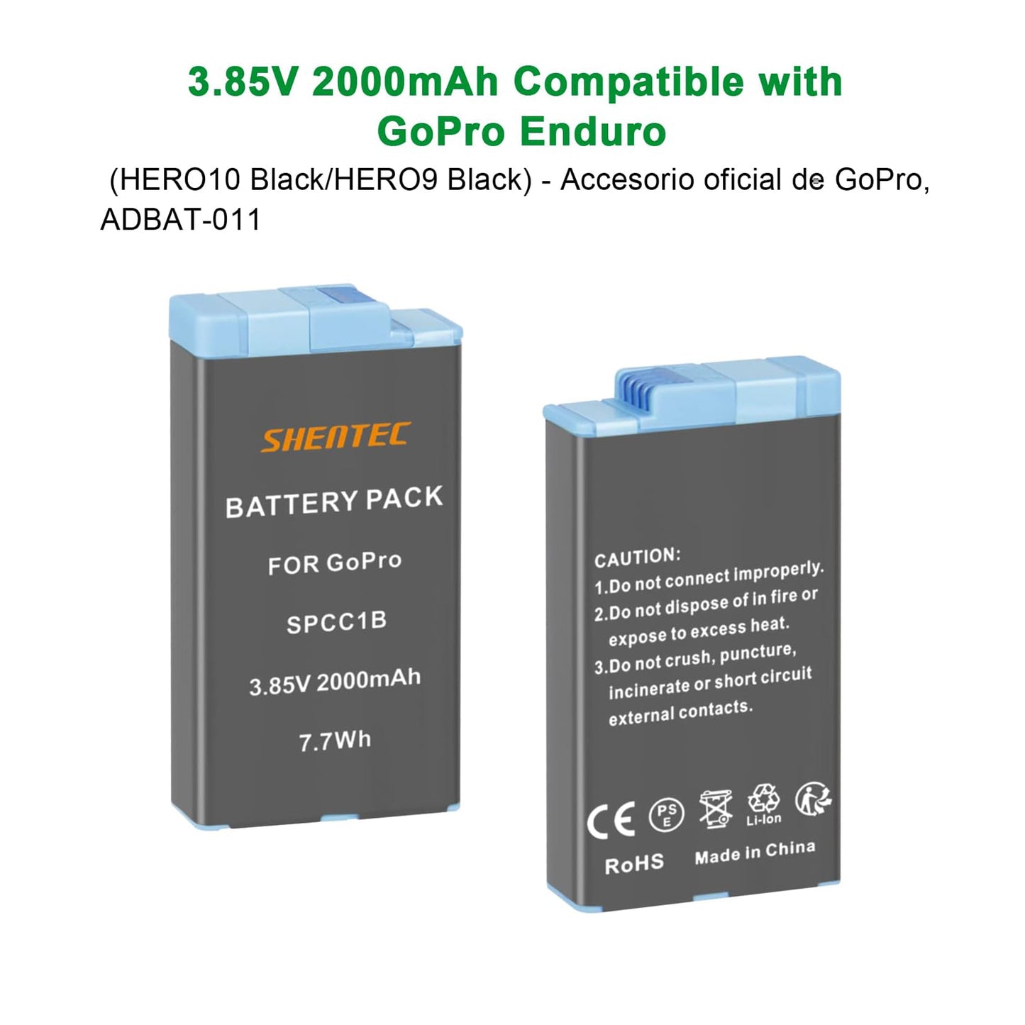 SHENTEC 3.85 V, 2000 mAh Li-Ion para batería GoPro Enduro