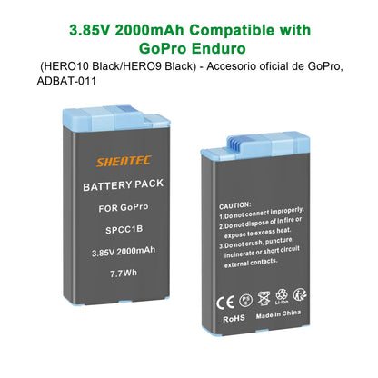 SHENTEC 3.85 V, 2000 mAh Li-Ion para batería GoPro Enduro