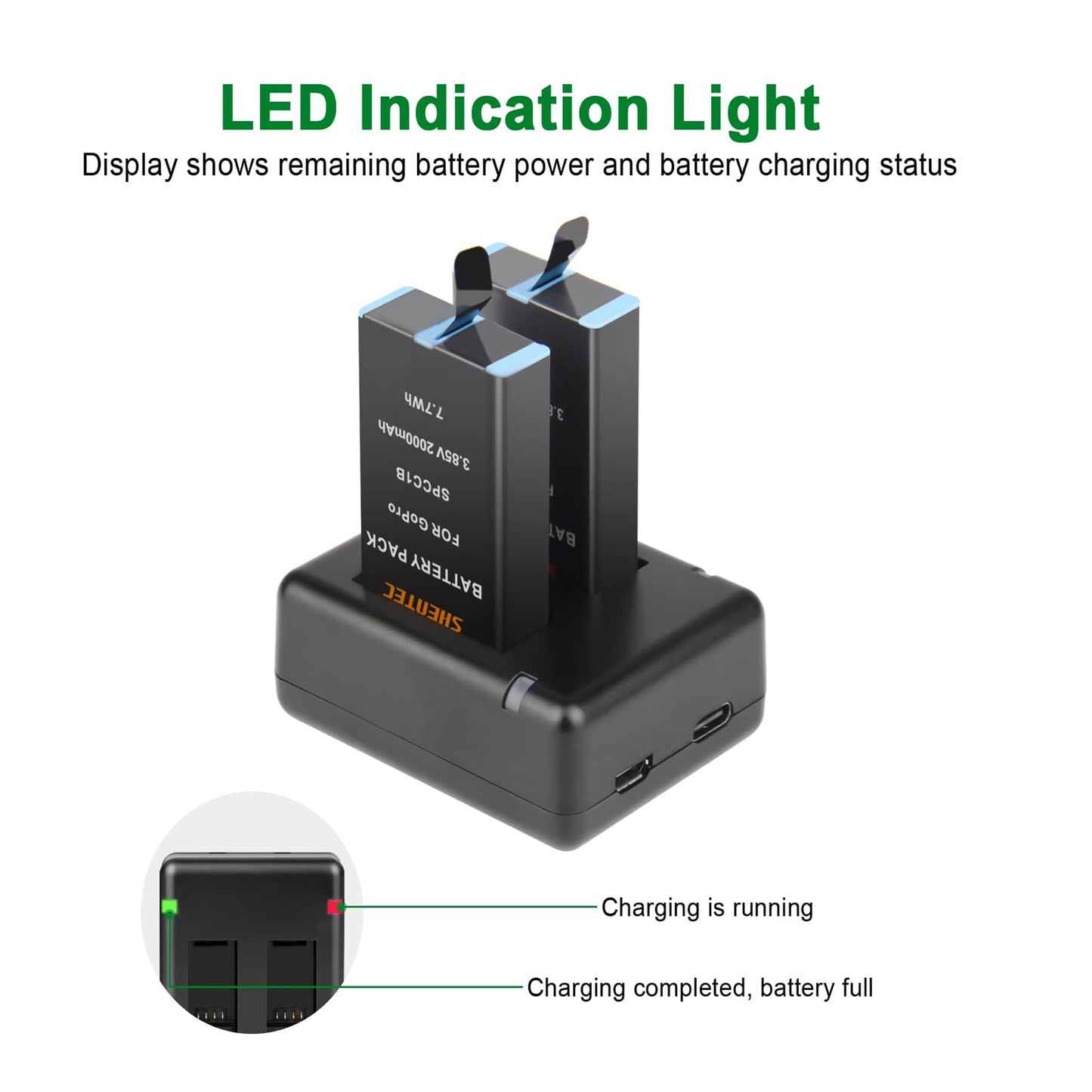 SHENTEC 3.85 V, 2000 mAh Li-Ion para batería GoPro Enduro