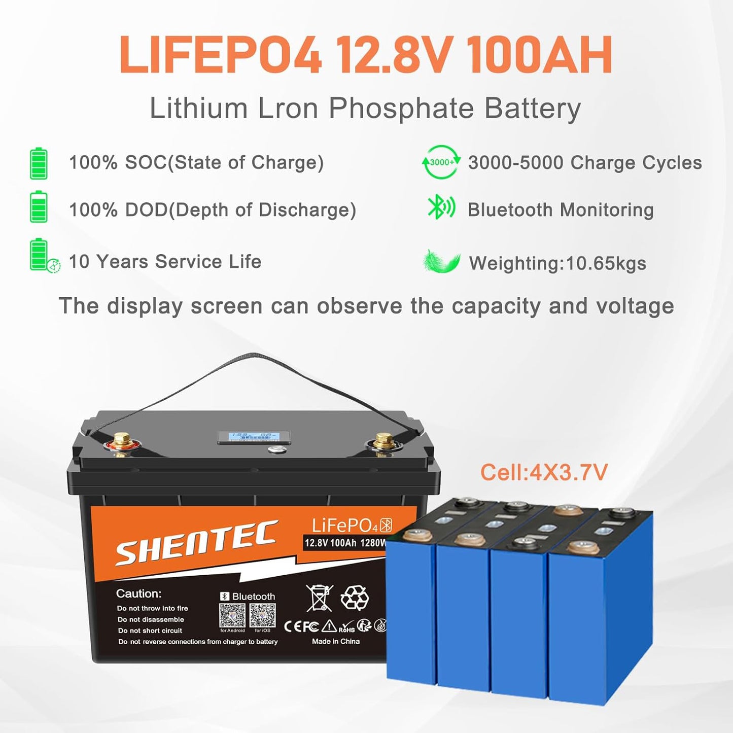 SHENTEC LiFePO4 12V 100Ah Batería recargable de litio