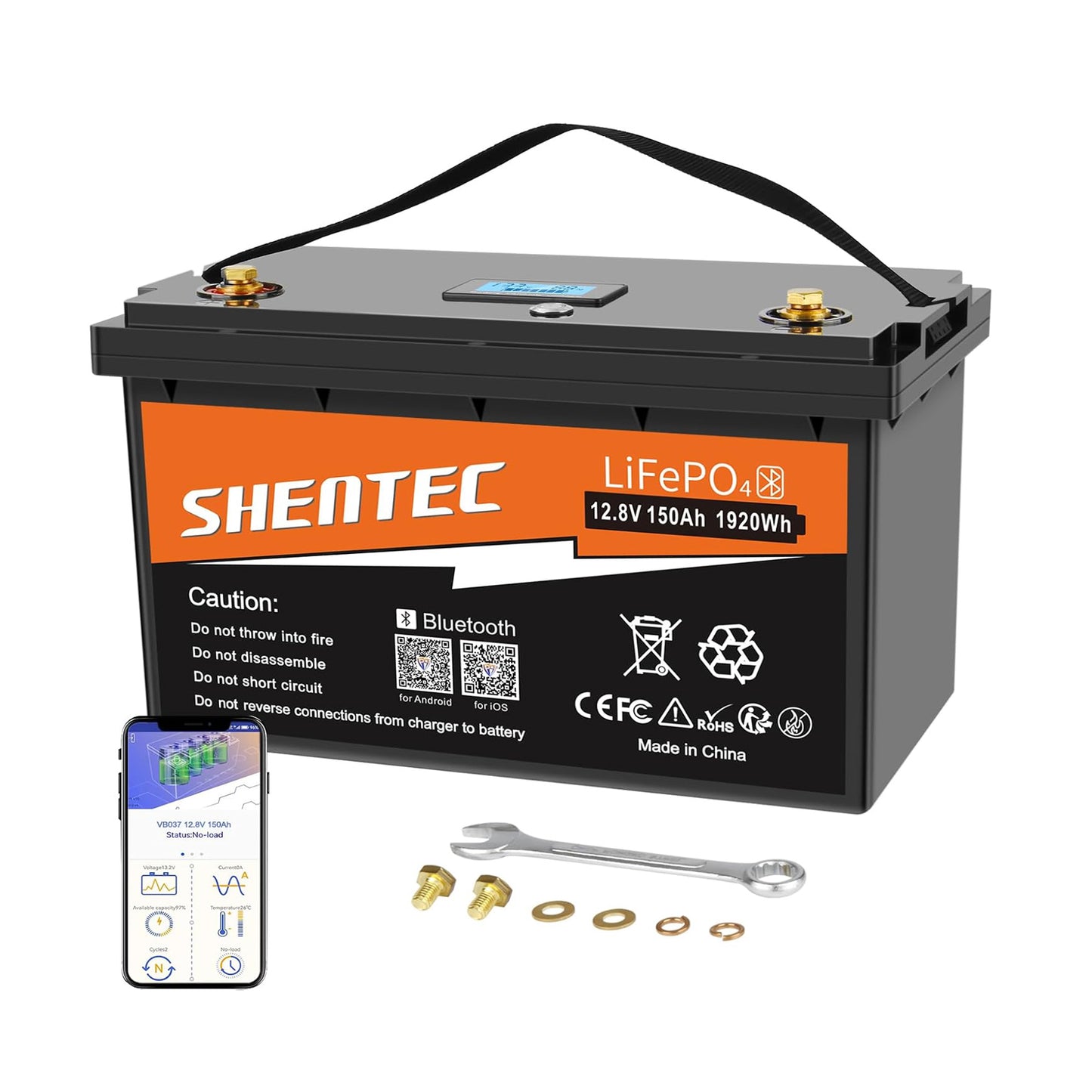 SHENTEC 12.8V 150Ah Batería De Litio LiFePO4 Con Bluetooth Para Autocaravana, Barco Y RV