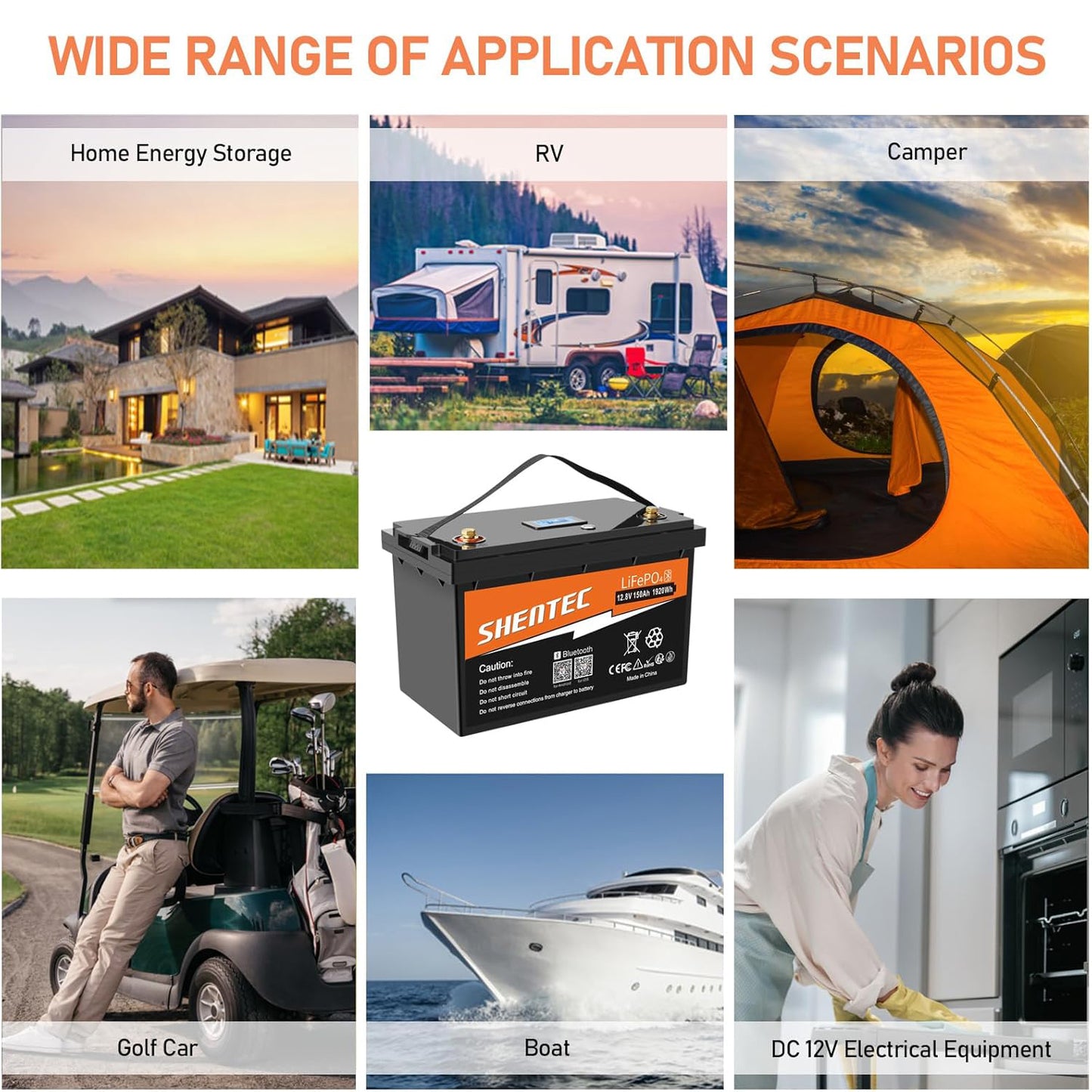 SHENTEC 12.8V 150Ah Batería De Litio LiFePO4 Con Bluetooth Para Autocaravana, Barco Y RV