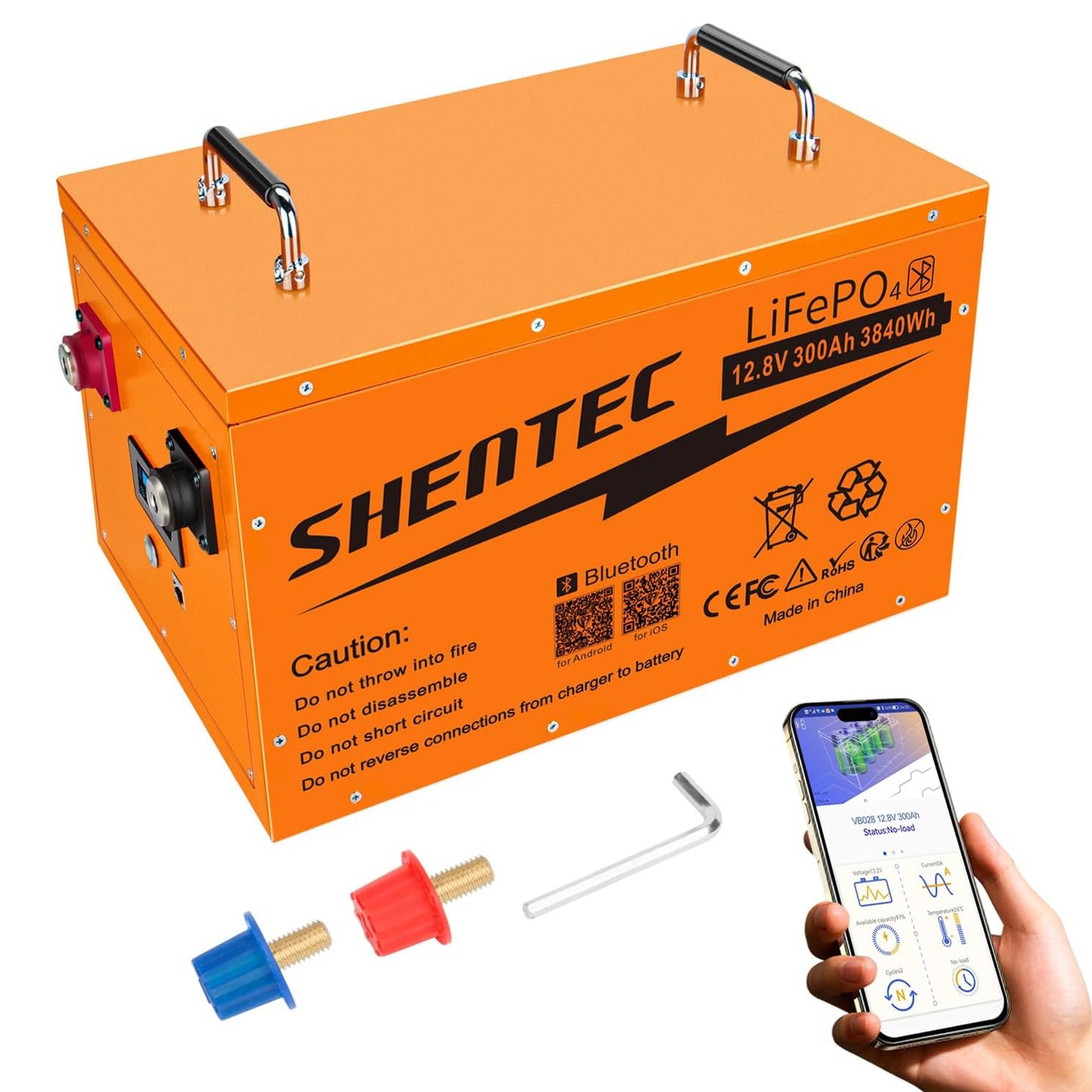 SHENTEC Batería LiFePO4 auto-calentable 12 V 300 Ah con BMS 200 A