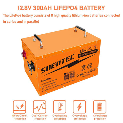 SHENTEC Batería LiFePO4 auto-calentable 12 V 300 Ah con BMS 200 A