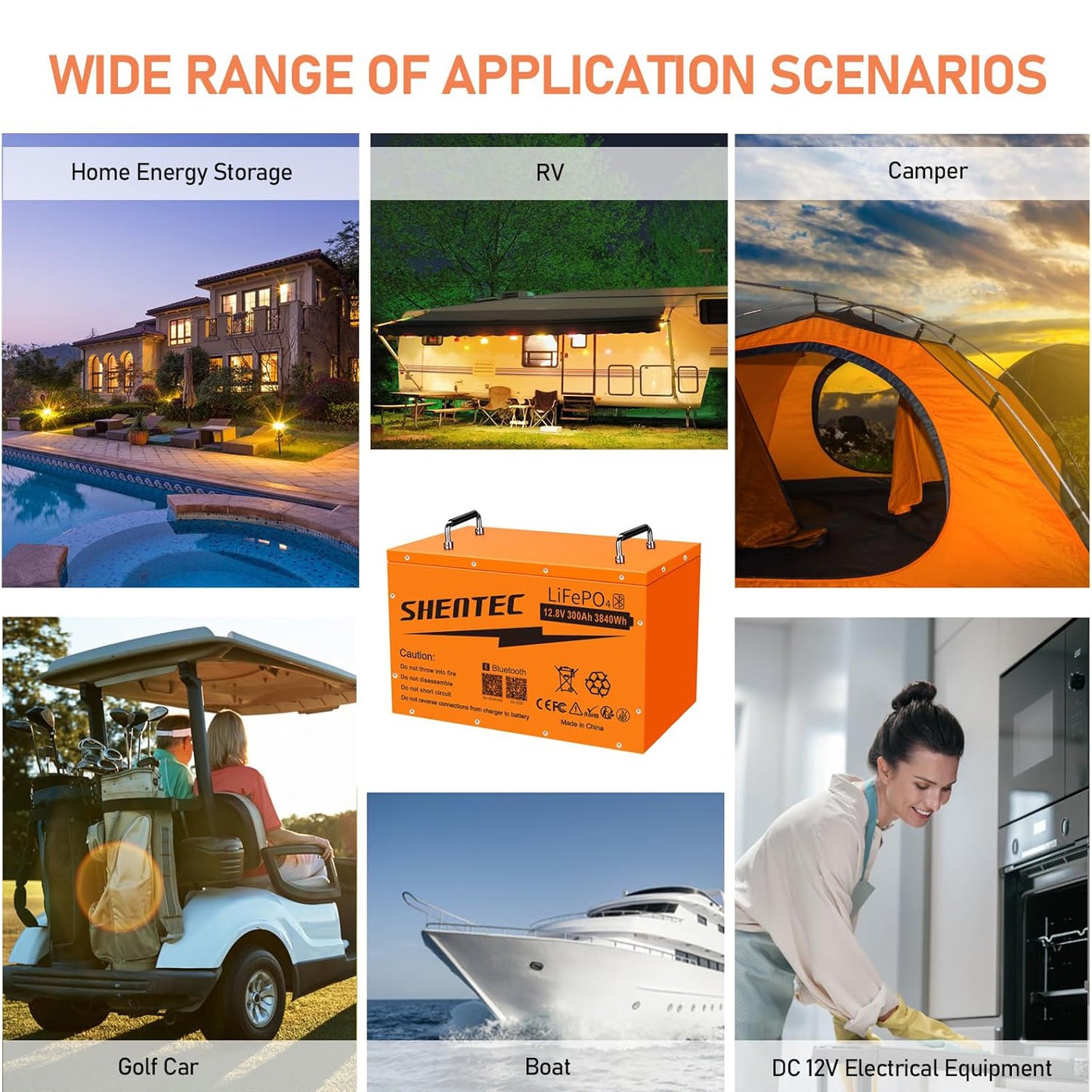 SHENTEC Batería LiFePO4 auto-calentable 12 V 300 Ah con BMS 200 A