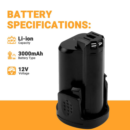 Batería de iones de litio SHENTEC 3000ｍAh 12V compatible con Dremel (Incluye cargador 12V)