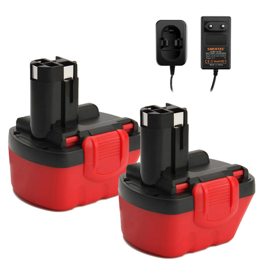 SHENTEC 2X Batería de 12V 5.0Ah + cargador para Bosch 2607335249 2607335261 2607335273 BAT043 BAT045