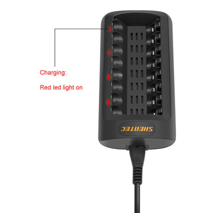 SHENTEC Cargador LED inteligente para 8 baterías recargables AA/AAA Ni-MH/Ni-Cd