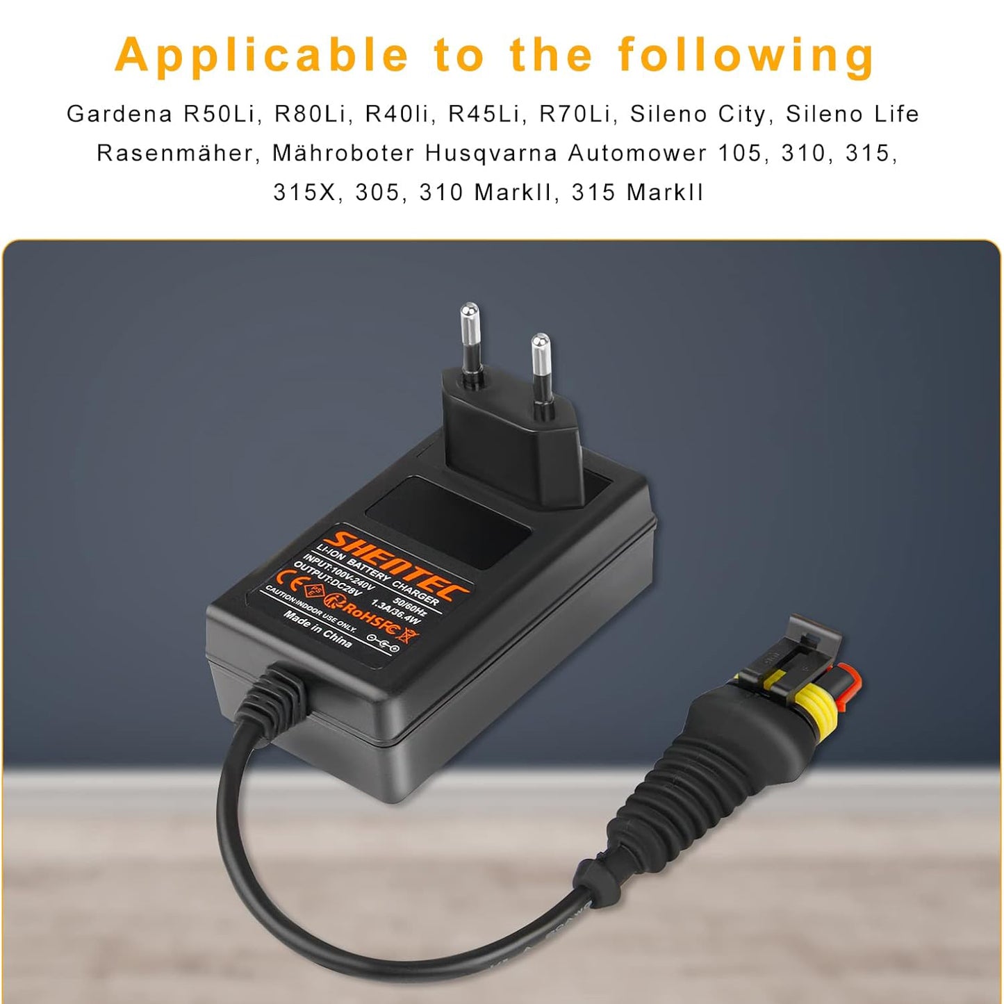 SHENTEC 28V 1.3A Battery Charger For Husqvarna Automower 105 305 310 Mark II 315 Mark II, 315 Mark II, Robot Lawnmower
