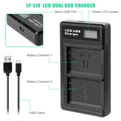 2x Batería LP-E10 Y Cargador Para Canon Rebel T3 T5 Kiss X50 EOS 1200D 1300D 2000D