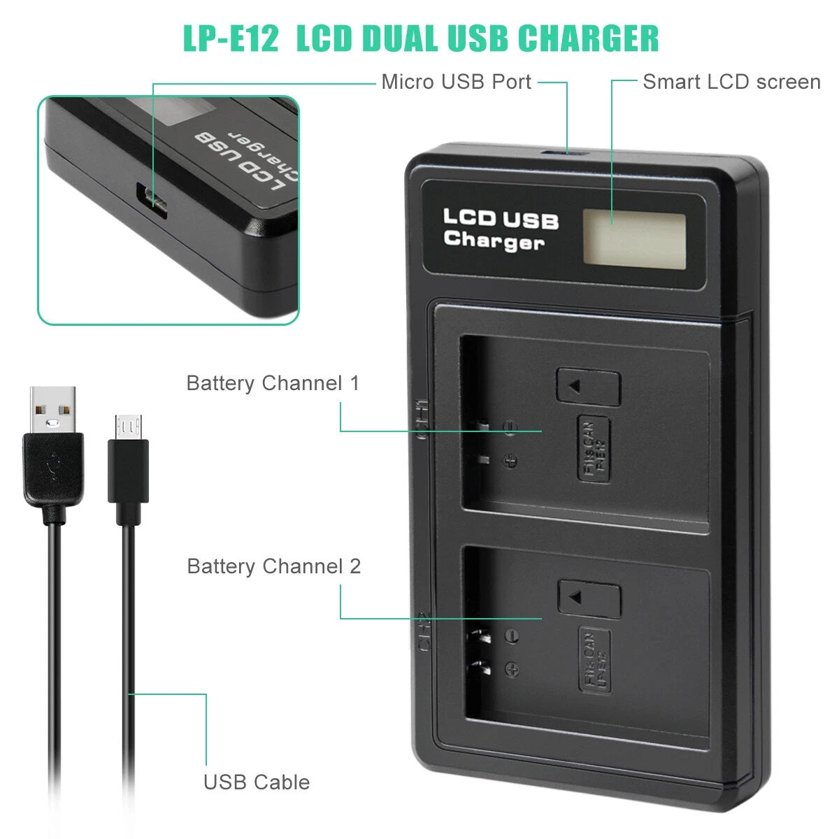 2x Batería LP-E12 + Cargador para Canon EOS M M10 M50 PowerShot SX70