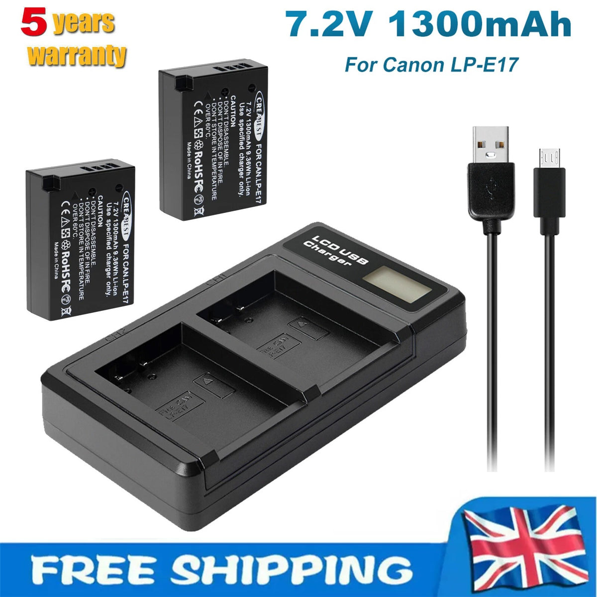 2x LP-E17 Batería+Cargador Para Canon M3 200D 250D 750D 850D 800D X8i X9 77D M6 M5