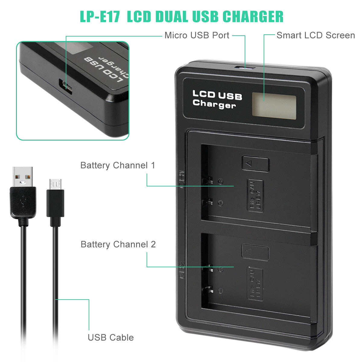 2x LP-E17 Batería+Cargador Para Canon M3 200D 250D 750D 850D 800D X8i X9 77D M6 M5