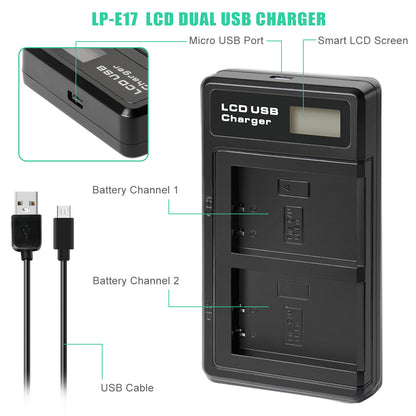 2x LP-E17 Batería+Cargador Para Canon M3 200D 250D 750D 850D 800D X8i X9 77D M6 M5