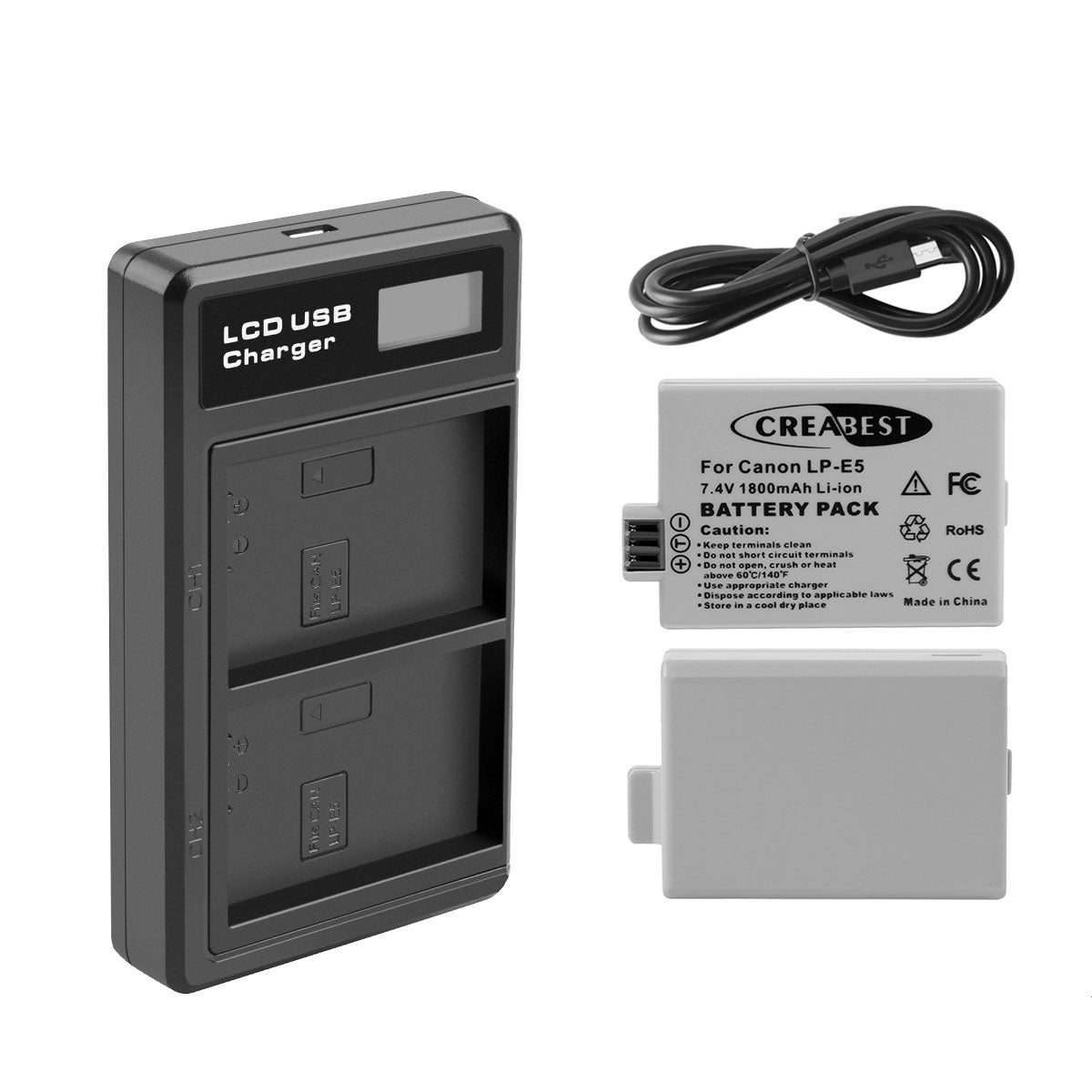 2× Batería LP-E5 1800mAh para Canon EOS 450D 500D 1000D Rebel T1i Xs Kiss X3 X2