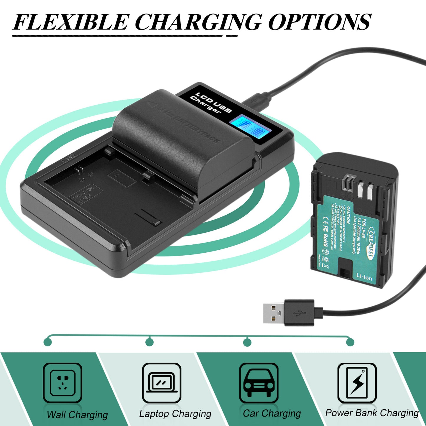 2xLP-E6 LP-E6N Batería + Cargador Doble Para Canon EOS 90D 5D Mark III IV 80D 60D 70D