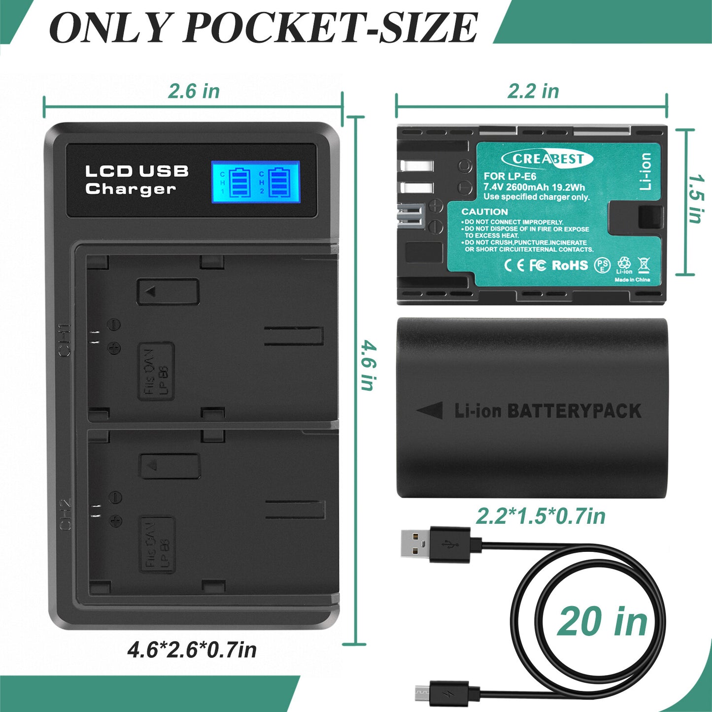 2xLP-E6 LP-E6N Batería + Cargador Doble Para Canon EOS 90D 5D Mark III IV 80D 60D 70D
