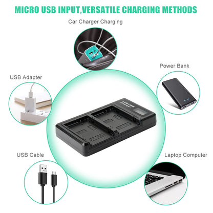 SHENTEC 2x Batería LP-E8 + Cargador Doble Para Canon EOS 550D 600D 650D 700D Kiss T2i X4 X5