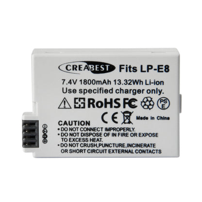 SHENTEC 2x Batería LP-E8 + Cargador Doble Para Canon EOS 550D 600D 650D 700D Kiss T2i X4 X5