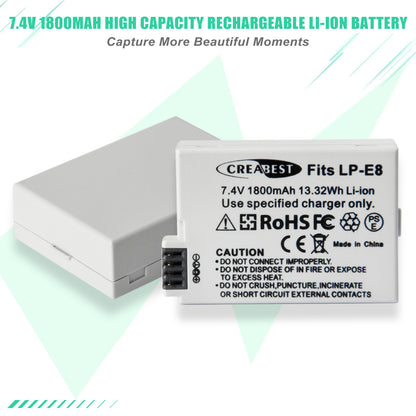 SHENTEC 2x Batería LP-E8 + Cargador Doble Para Canon EOS 550D 600D 650D 700D Kiss T2i X4 X5