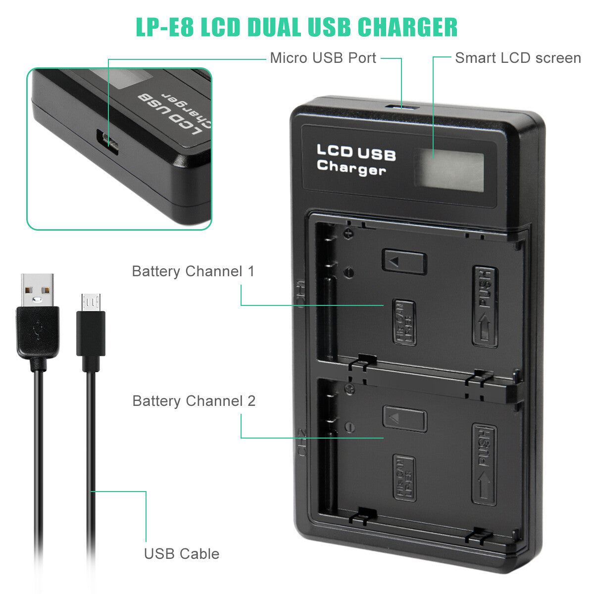 SHENTEC 2x Batería LP-E8 + Cargador Doble Para Canon EOS 550D 600D 650D 700D Kiss T2i X4 X5