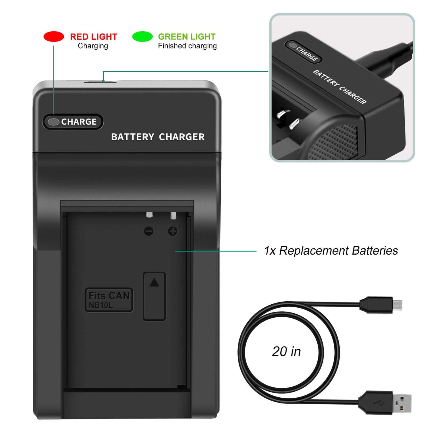 2x Baterías NB-10L+Cargador Para Canon PowerShot G15 G16 G1X SX50HS SX60HS SX40HS