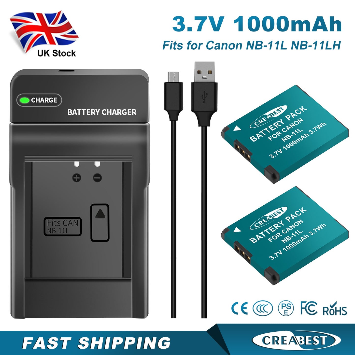 2x NB-11L/11LH Batería+Cargador para Canon SX410 SX420 SX430 IS IXUS 180 185 190