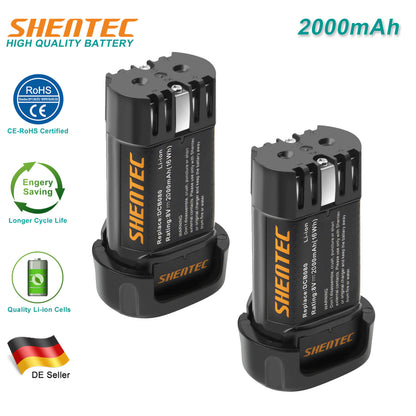 SHENTEC Paquete de 2 Baterías de Repuesto 2000mAh 8-Volt Compatible con DEWALT