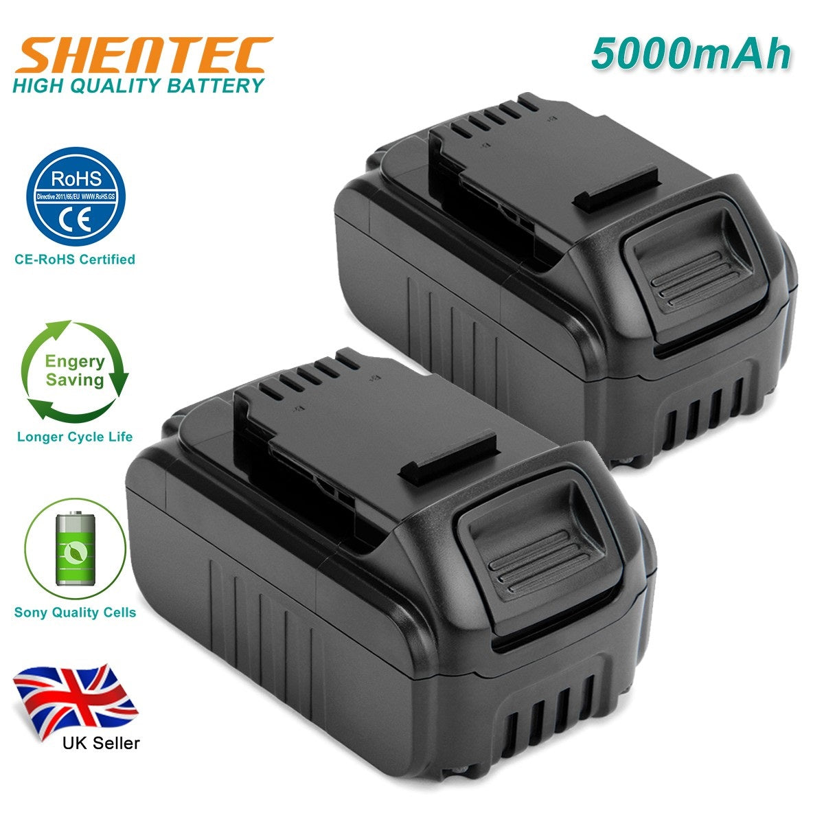 SHENTEC Paquete de 2 Baterías Li-ion 14.4V 5AH Para DeWalt DCB142 DCB141 DCB140 DCD720 DCD735 DCD730