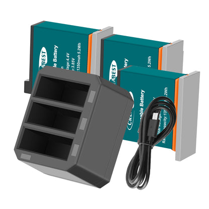 3x Baterías De 1350mAh + Cargador USB Rápido De 3 Canales Para DJI Osmo AB1 P01 PT1 Action