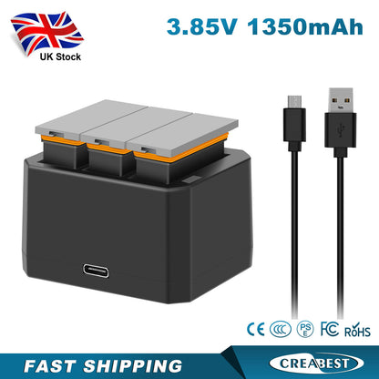 3x Baterías De 1350mAh + Cargador USB Rápido De 3 Canales Para DJI Osmo AB1 P01 PT1 Action