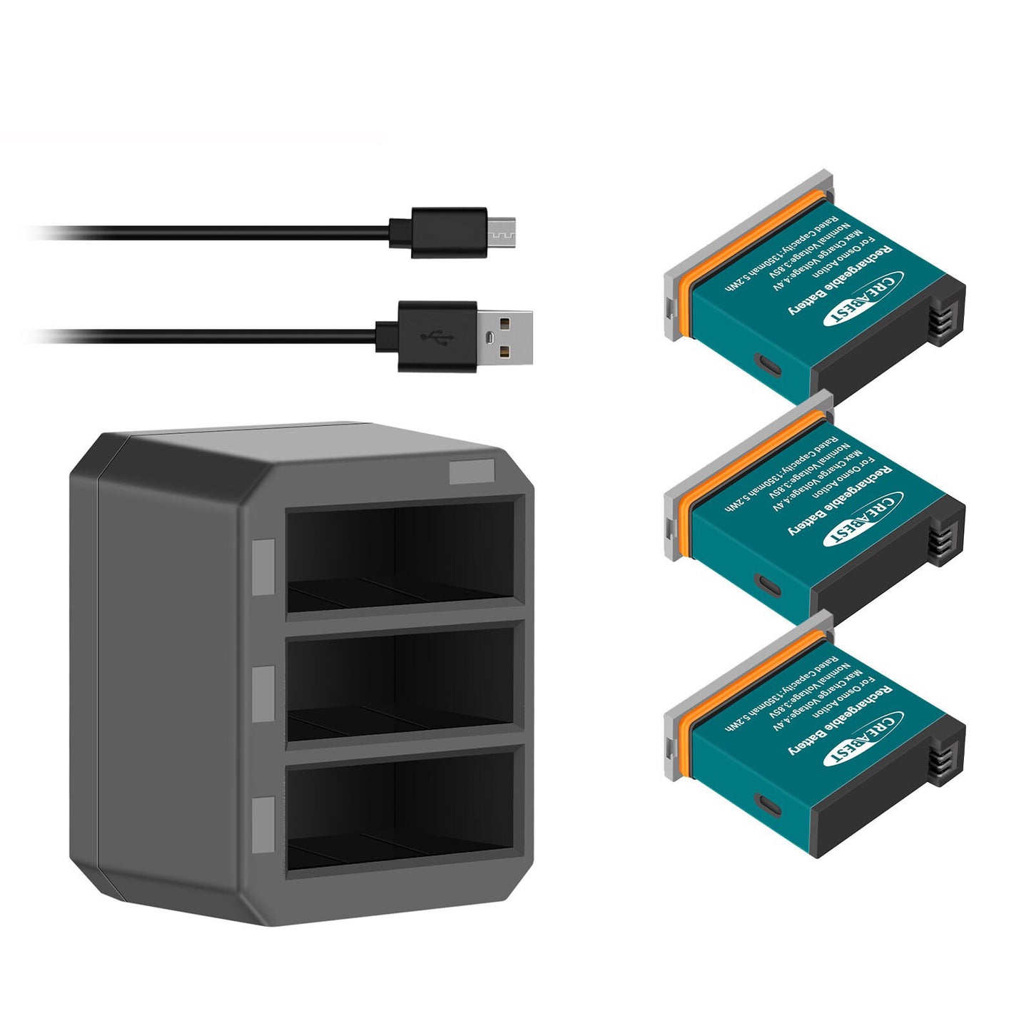 3x Baterías De 1350mAh + Cargador USB Rápido De 3 Canales Para DJI Osmo AB1 P01 PT1 Action