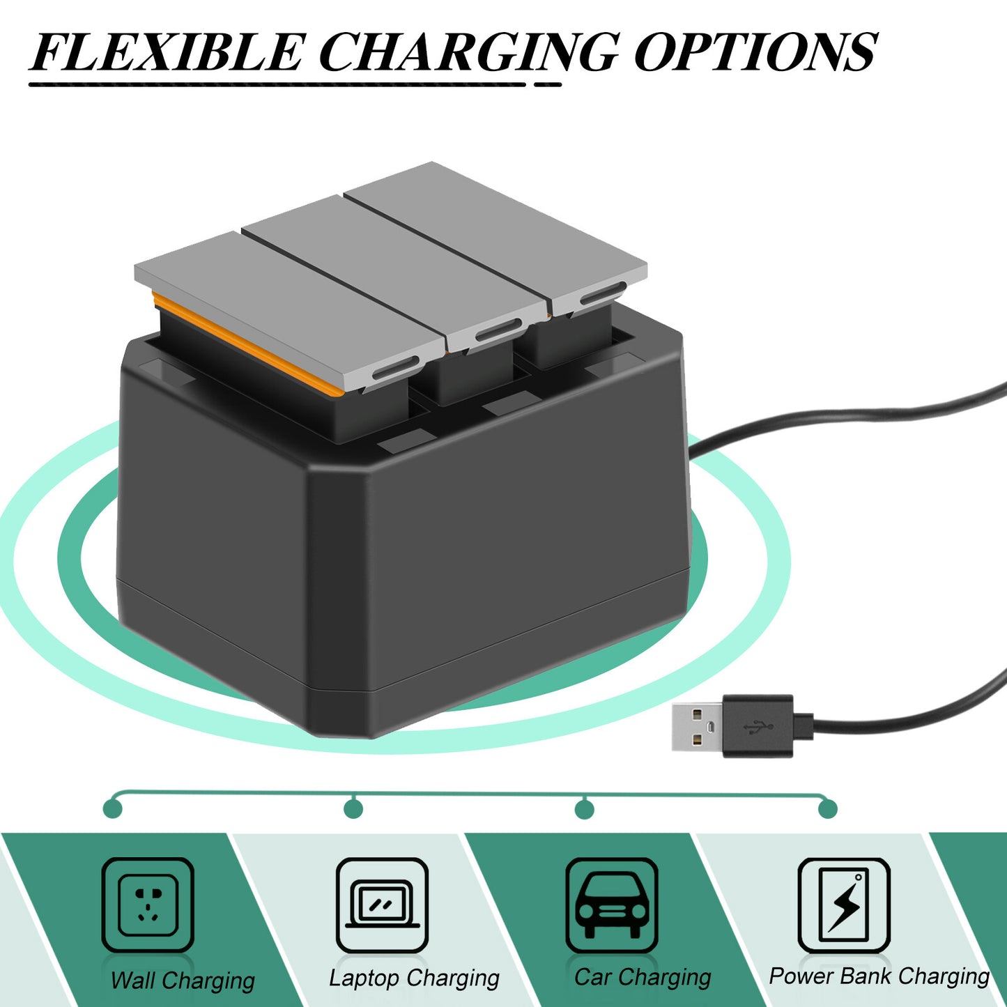 3x Baterías De 1350mAh + Cargador USB Rápido De 3 Canales Para DJI Osmo AB1 P01 PT1 Action