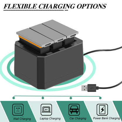 3x Baterías De 1350mAh + Cargador USB Rápido De 3 Canales Para DJI Osmo AB1 P01 PT1 Action